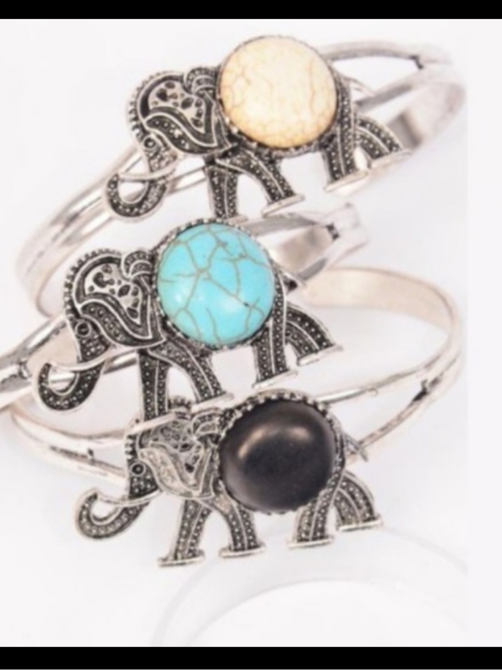Elephant Cuff Bracelet Ivory Semiprecious Stone Bangle Bohemian Western NEW NWT